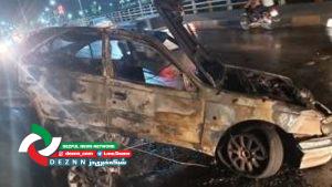 تصادف رانندگی در پل مقاومت(سوم) منجر به آتش گرفتن خودرو گردید